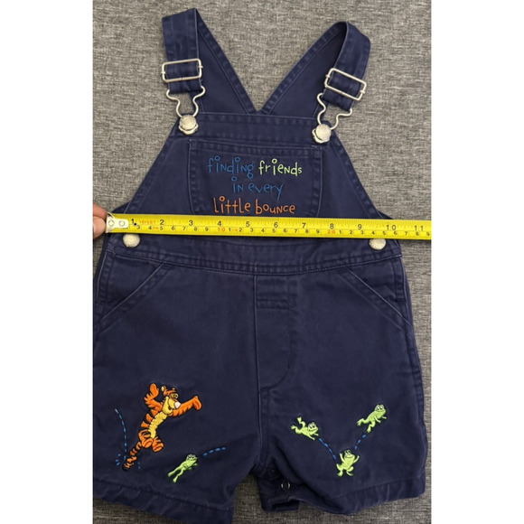VTG Disney Store Tigger and Frog Purple/Blue Overalls Shorts Baby 6M - Picture 3 of 7